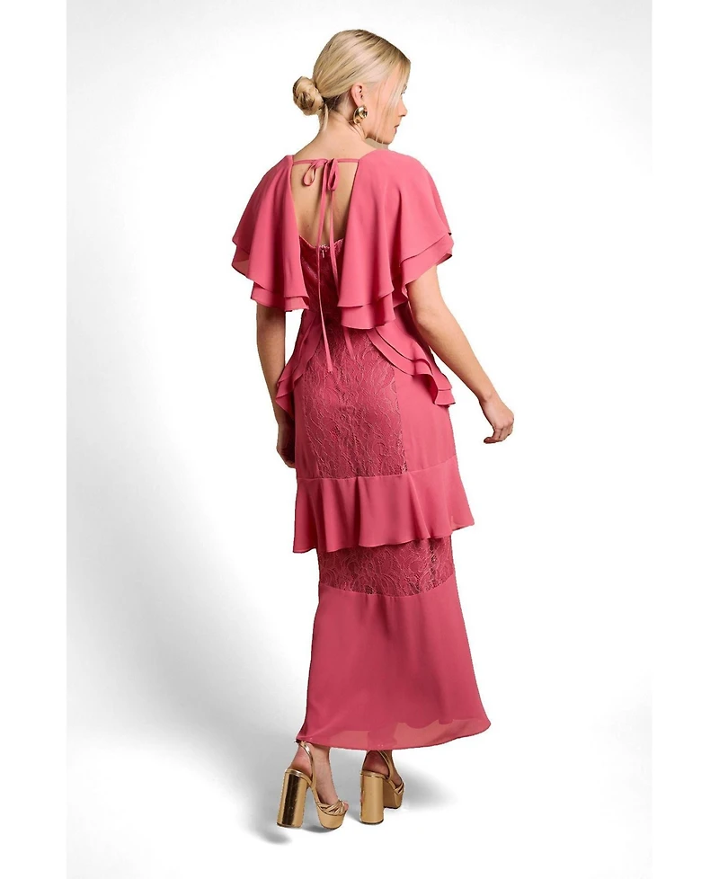 Oasis Women's Lace Ruffle V-Neck Dress