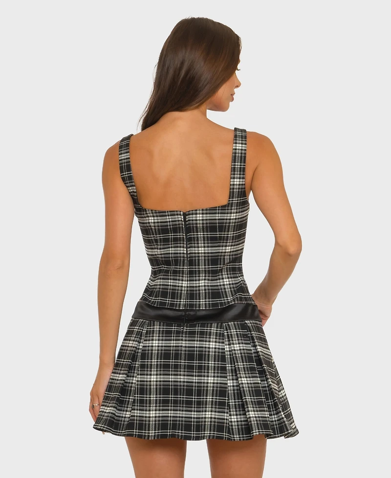 B Darlin Juniors' Square Neck Drop-Waist Contrast Bow Detail Dress