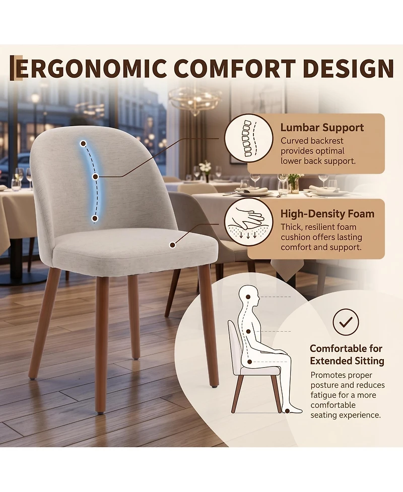 gaomon Wooden Dining Chair Set of 2 Upholstered Fabric Chair,Modern Kitchen Chairs with Curved Backrest Leveling Feet