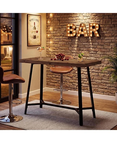 Tribesigns Modern Farmhouse Solid Wood Bar Table, Rectangular Pub Table with Metal Frame