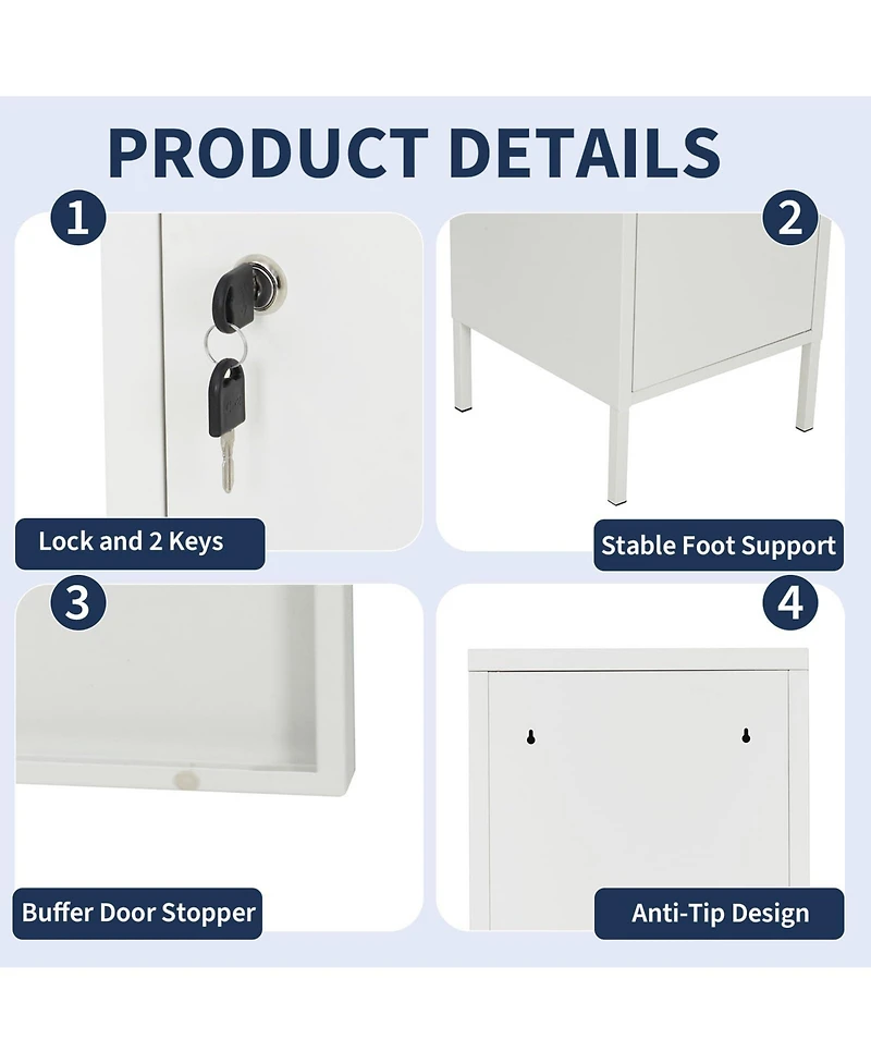 gaomon Lockable Office Storage Locker Cabinet - 4-Tier Metal Employee Locker with 3 Adjustable Shelves, 2 Keys
