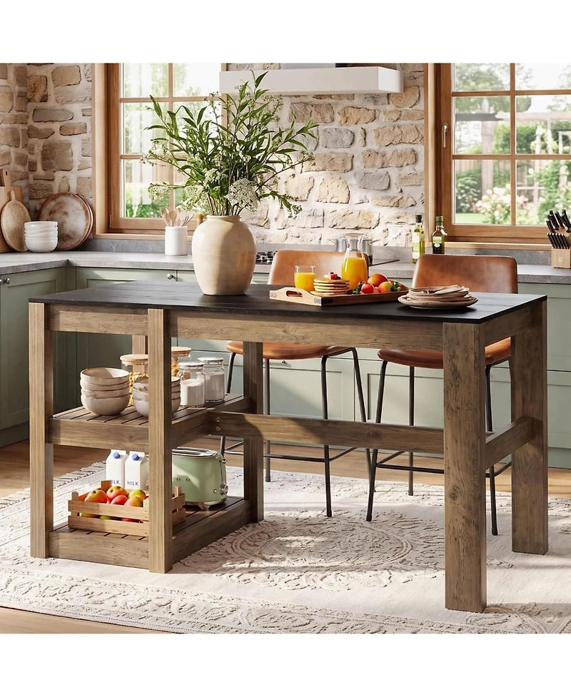 Tribesigns Kitchen Island with Storage,Open Shelving Bar Table with Large Worktop