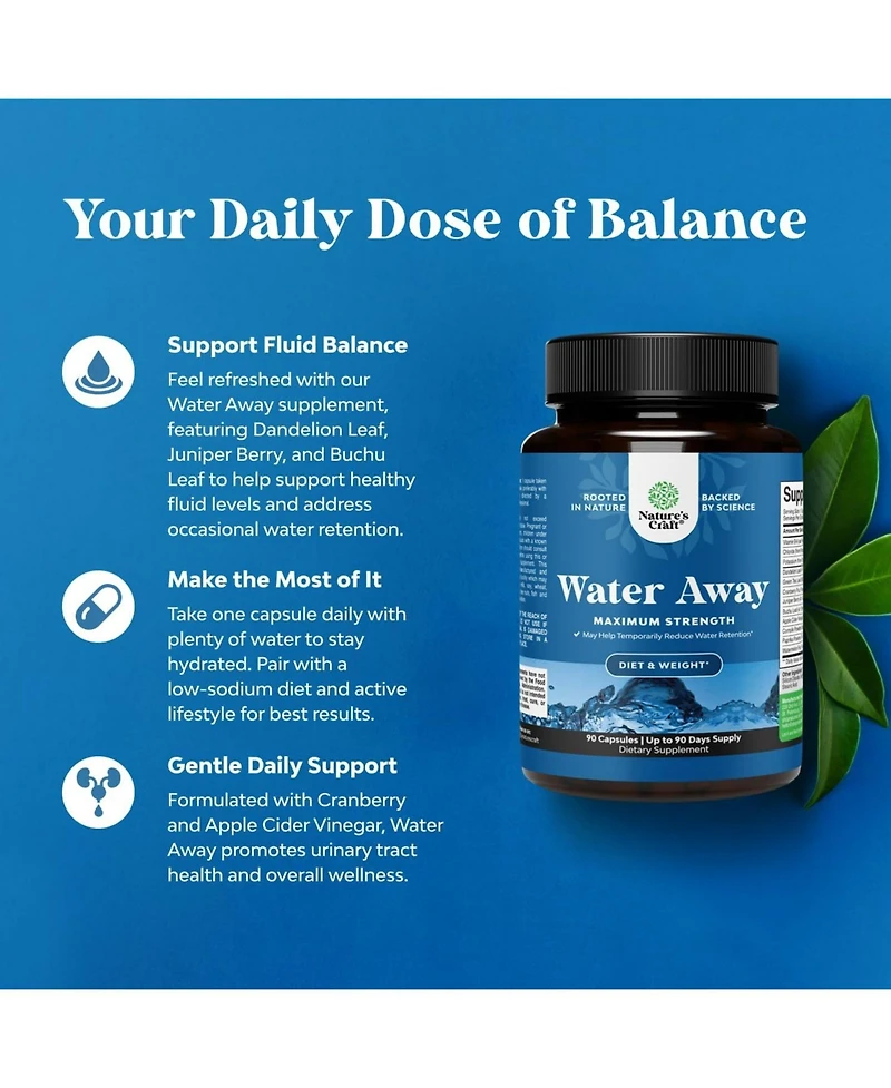 Mav Nutrition Water Away Herbal Diuretic Capsules with Dandelion Leaf Extract, Tea and Cranberry, 90 Count