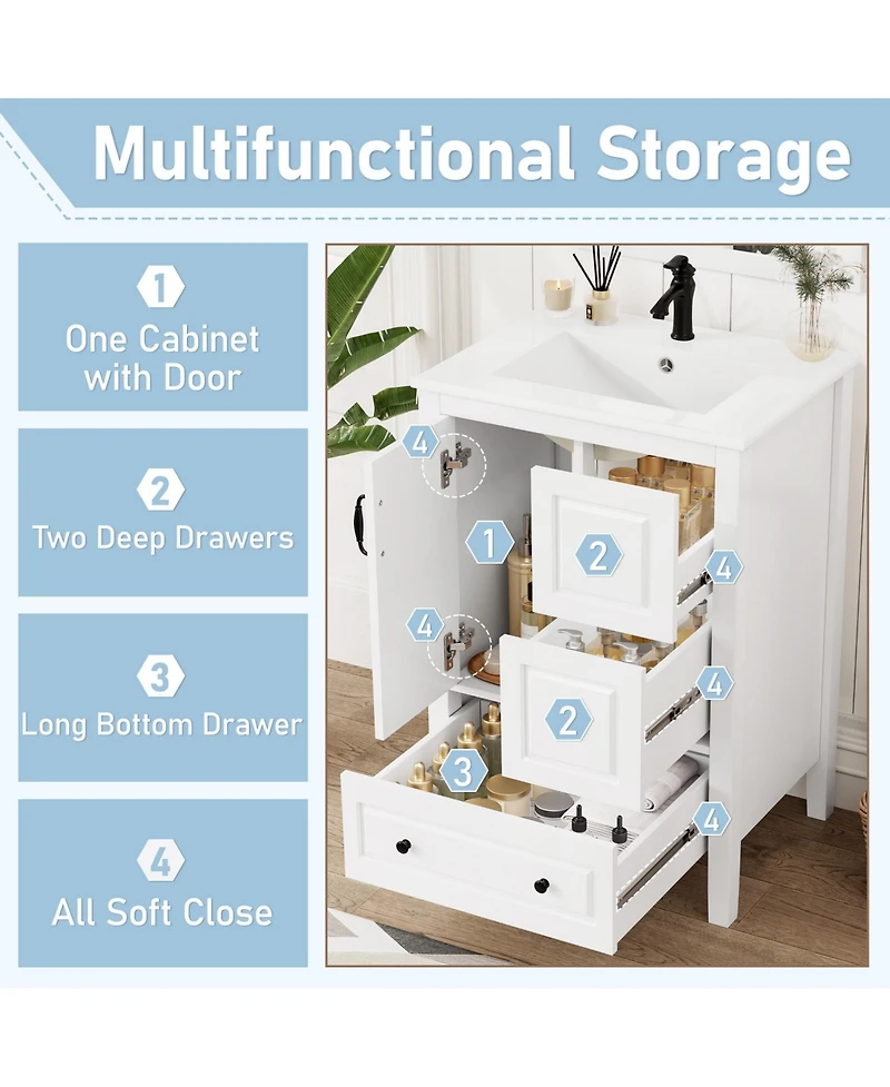Phying 24 Inch Bathroom Vanity with Sink Modern Freestanding Vanity Cabinet with 1 Soft Closing Door Home Decor