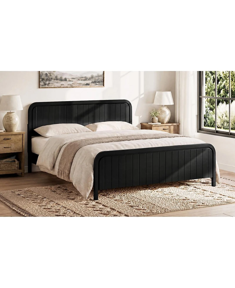 Streamdale Furniture King Wood Platform Bed Frame with Headboard- Easy Assembly