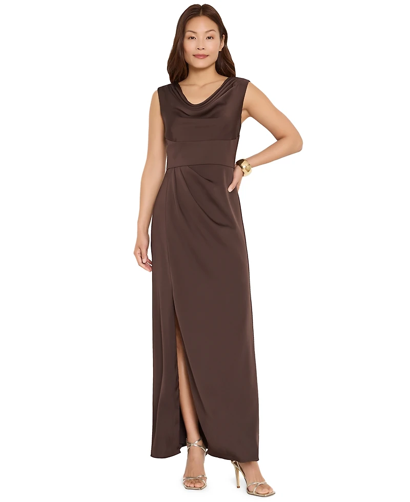 Tahari Asl Women's Sleeveless Cowl Neck Satin Gown