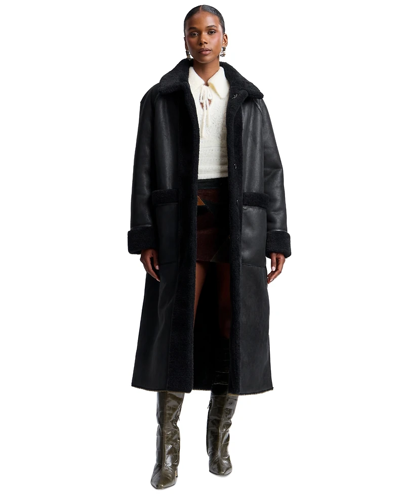 Avec Les Filles Women's Maxi Reversible Faux Fur Coat
