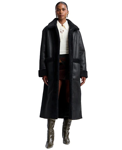 Avec Les Filles Women's Maxi Reversible Faux Fur Coat