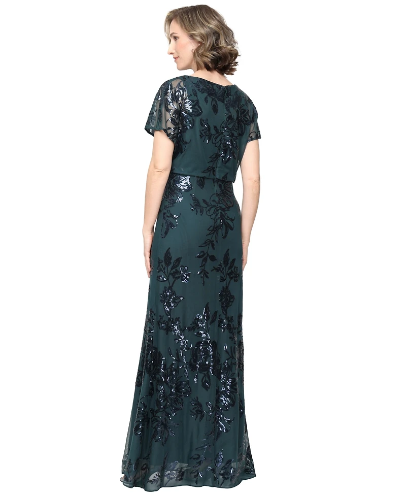 Sl Fashions Women's Floral-Print Sequin Wedding Guest Dress