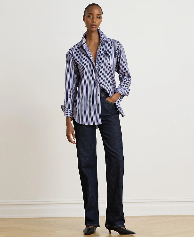 Lauren Ralph Women's Striped Point-Collar Relaxed-Fit Button-Down Shirt