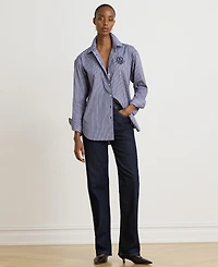 Lauren Ralph Women's Striped Point-Collar Relaxed-Fit Button-Down Shirt