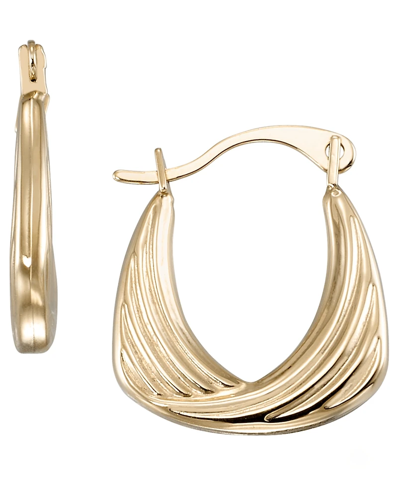 Macy's High Polished & Ridged Square Hoop Earrings in 10k Yellow Gold