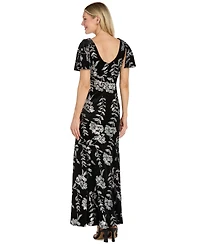 R & M Richards Women's Velvet Sequin-Floral Mermaid Dress