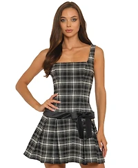 B Darlin Juniors' Square Neck Drop-Waist Contrast Bow Detail Dress