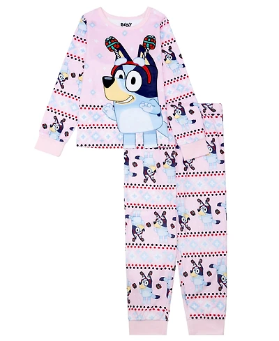 Ame Girls' 4-8 Bluey Holiday Character Print Top and Pants, 2-Piece Pajama Set