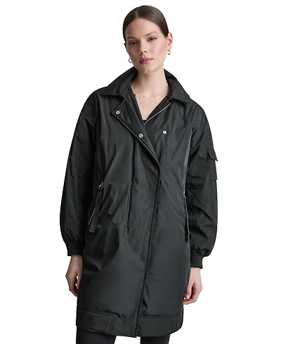 Dkny Sport Women's Removable Hood Long Flight Quilted-Lined Jacket