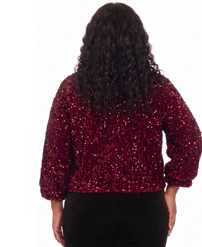 Muse Plus Sequin V-Neck 3/4-Sleeve Bomber Jacket