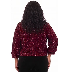 Muse Plus Sequin V-Neck 3/4-Sleeve Bomber Jacket