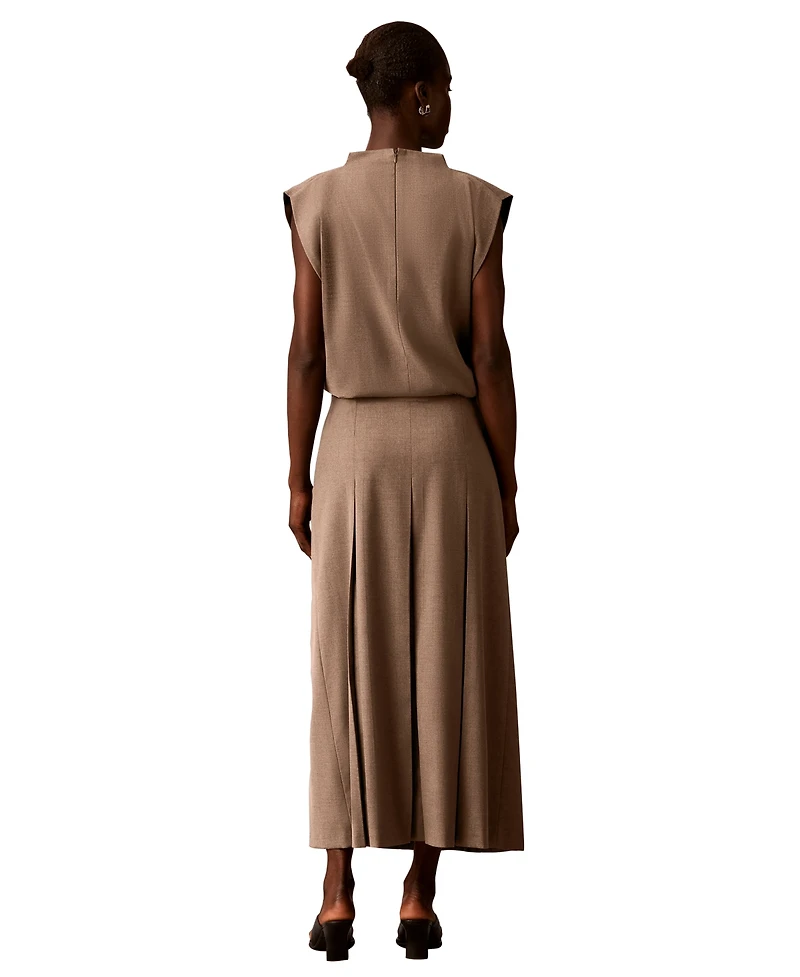 Calvin Klein Women's Side Zip Inverted Pleat High-Waisted Midi Skirt