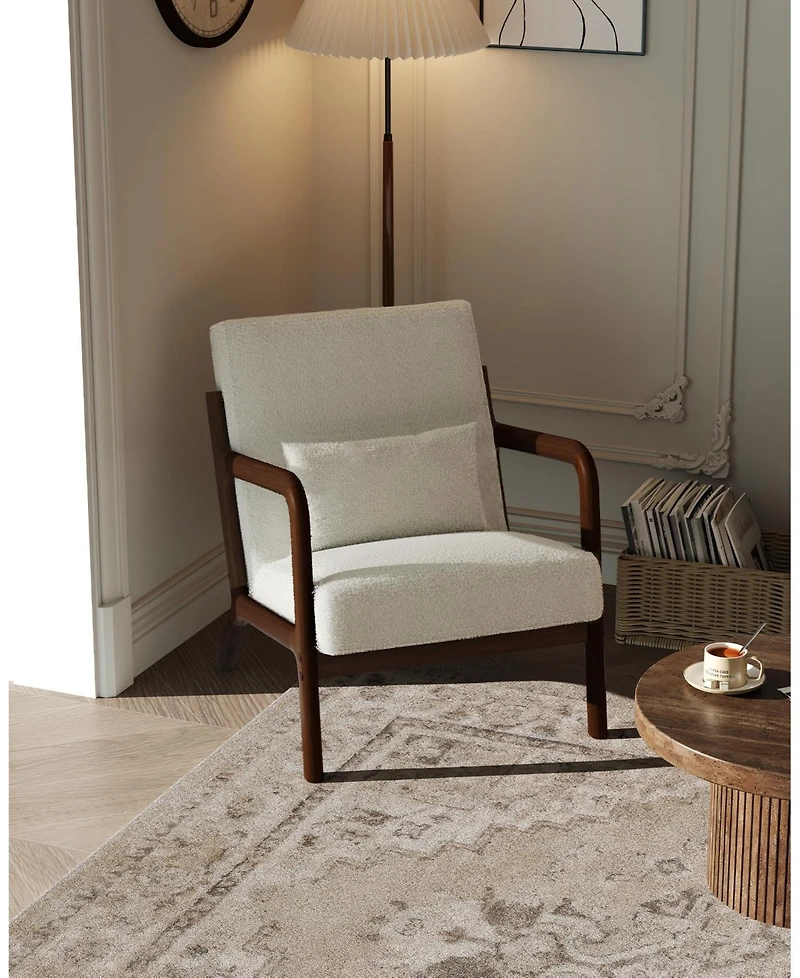 gaomon Mid-Century Modern Accent Chair, Sherpa Upholstery, Armchair with Removable Lumbar Pillow, Sturdy Reading Chair for Living Room, Bedroom