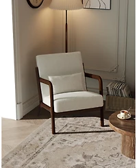 gaomon Mid-Century Modern Accent Chair, Sherpa Upholstery, Armchair with Removable Lumbar Pillow, Sturdy Reading Chair for Living Room, Bedroom