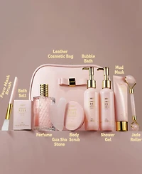Lovery Luxury Enchanted Rose Bath and Body Care Beauty Kit with Cosmetic Bag, Jade Roller and More, 11pc Home Spa Gift Set