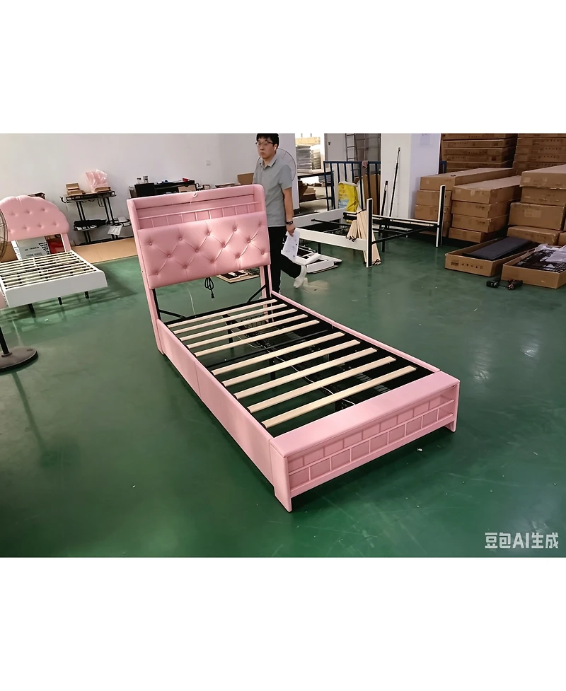 Gaomon Upholstered Platform Bed Frame With Tufted Headboard And Under-Bed Storage Drawers, Sturdy Slat Support