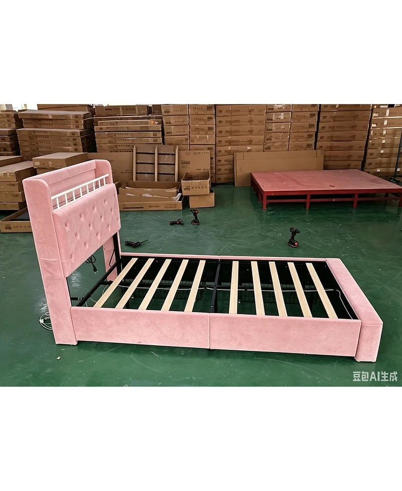 Gaomon Upholstered Platform Bed Frame With Tufted Headboard And Under-Bed Storage Drawers, Sturdy Slat Support