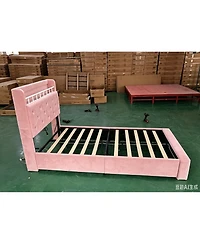 Gaomon Upholstered Platform Bed Frame With Tufted Headboard And Under-Bed Storage Drawers, Sturdy Slat Support