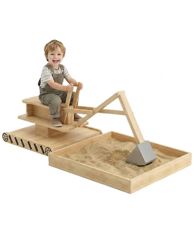 Glintex Wooden Sandbox with 360-Degree Digger and Liner, 72" x 35", Holds 440 lbs of Sand, Ages 3-6