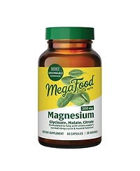 MegaFood Magnesium 300mg, Magnesium Glycinate, Citrate, Malate, Heart, Nerve Health, 60 Capsules