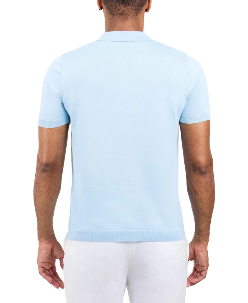 Spring + Mercer Men's Cable Knit Johnny Collar Sweater Slim-Fit Polo Shirt