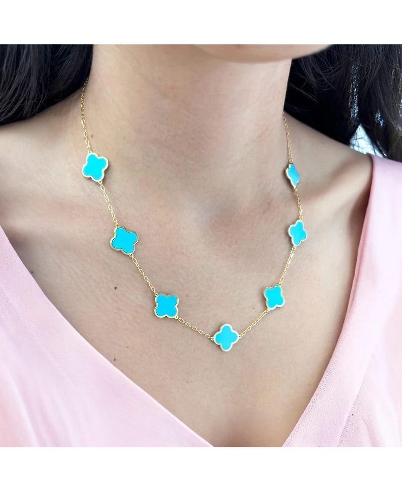 The Lovery Classic Turquoise Clover Necklace 14K Gold Plated Sterling Silver