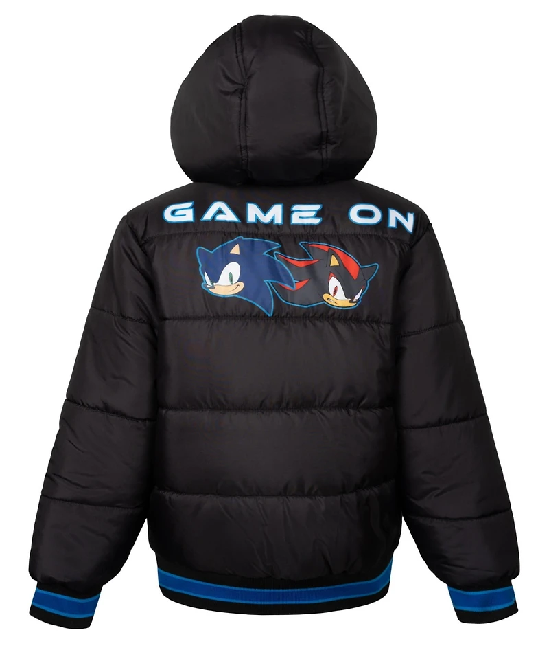 Sonic the Hedgehog Boys' Zip-Up Hooded Puffer Jacket