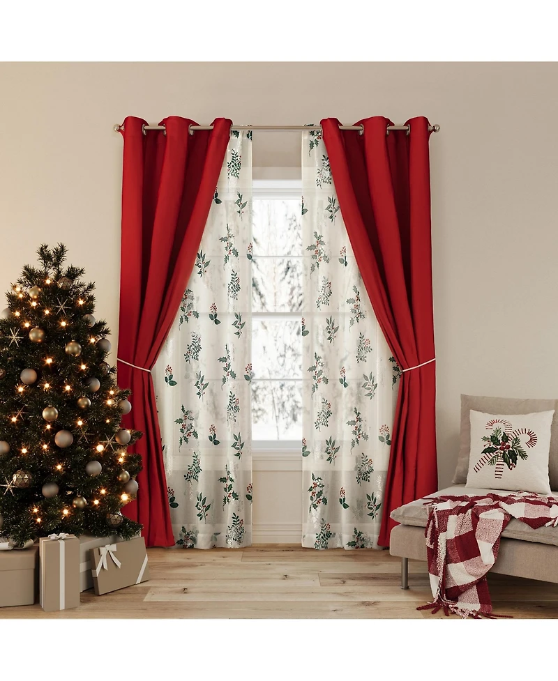 No. 918 Berry Creek Christmas Metallic Sheer Rod Pocket Curtain Panel Pair