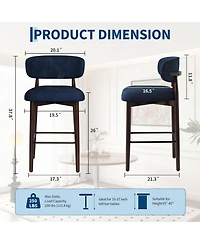 gaomon Set of 4 Upholstered Counter Height Bar Stools with Wood Legs and Curved Back, Linen Kitchen Island Chairs with Footrest