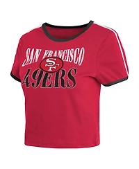 Wear by Erin Andrews Women's San Francisco 49ers Cropped Throwback Ringer T-Shirt