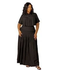 Buxom Couture Plus Pleated Cropped Collared Top and Skirt Set