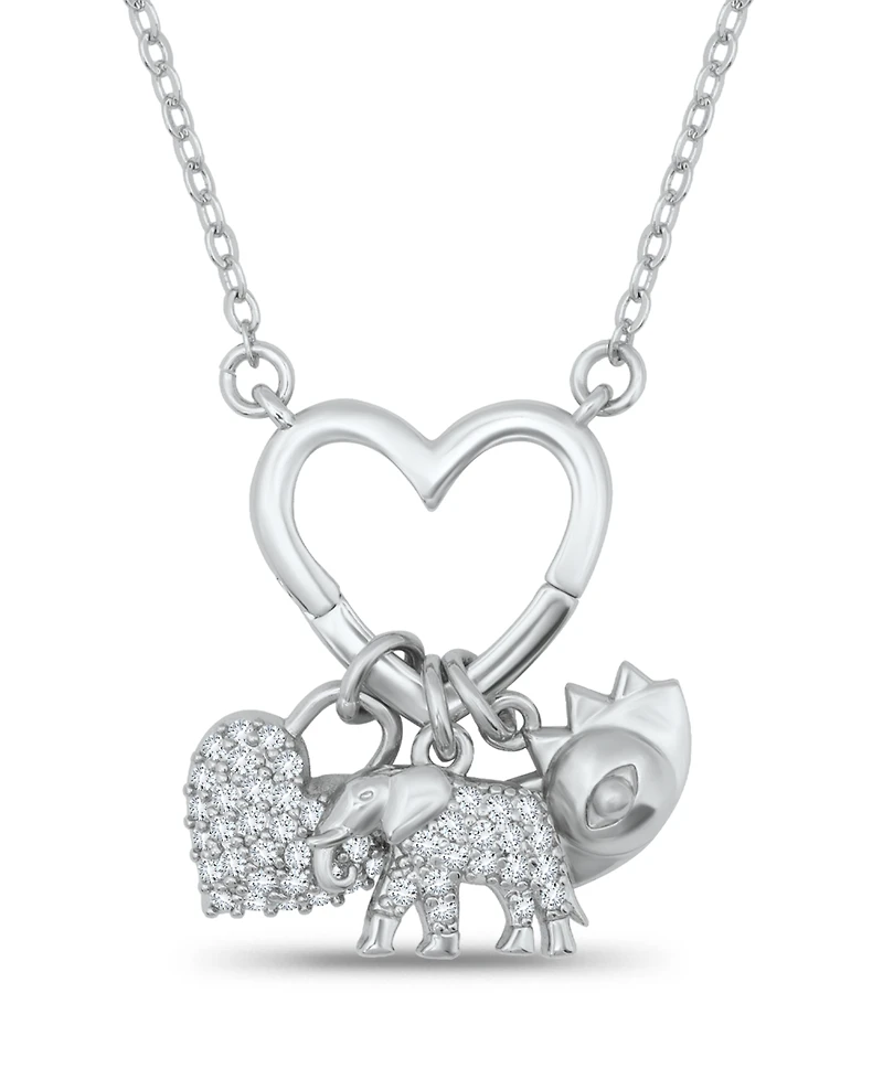Women's Pave Cubic Zirconia Charm Holder Necklace with Evil Eye, Heart, and Elephant Charm Necklaces
