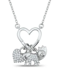 Women's Pave Cubic Zirconia Charm Holder Necklace with Evil Eye, Heart, and Elephant Charm Necklaces