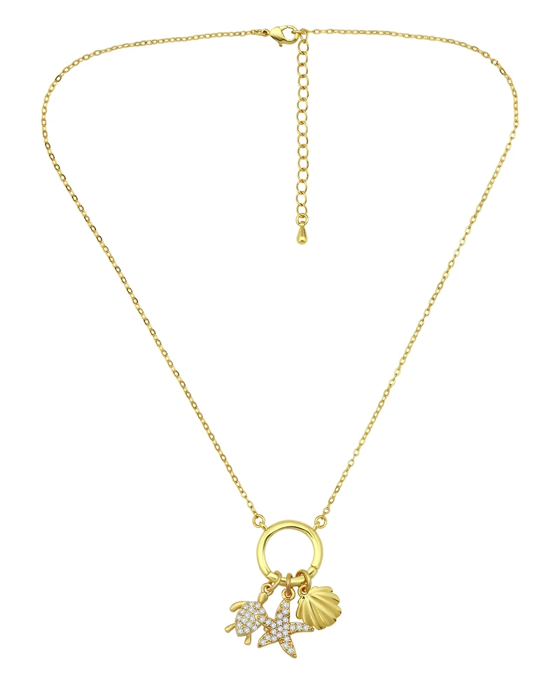 Macy's 14k Gold-Plated Over Brass Circle Charm Holder with Turtle, Starfish, and Clamshell Charms Necklace