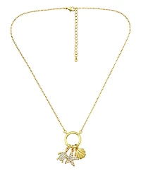 Macy's 14k Gold-Plated Over Brass Circle Charm Holder with Turtle, Starfish, and Clamshell Charms Necklace