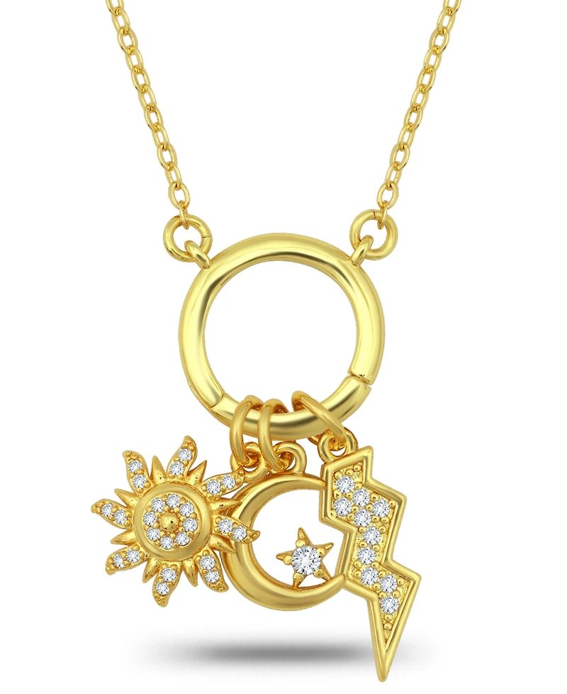 Macy's 14k Gold-Plated Over Brass Circle Charm Holder with Sun, Moon, Star and Lightning Bolt Charms Necklace