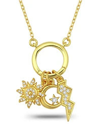 Macy's 14k Gold-Plated Over Brass Circle Charm Holder with Sun, Moon, Star and Lightning Bolt Charms Necklace