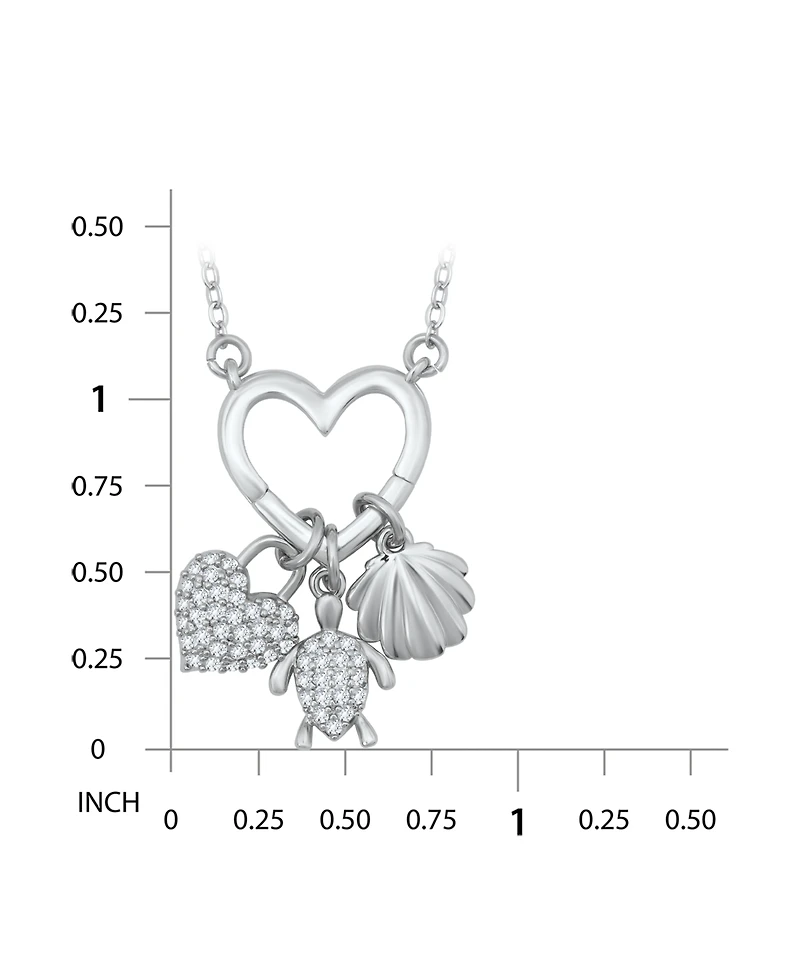 Macy's Fine Silver-Plated Over Brass Heart Shaped Charm Holder with Heart, Turtle and Clamshell Charms Necklace