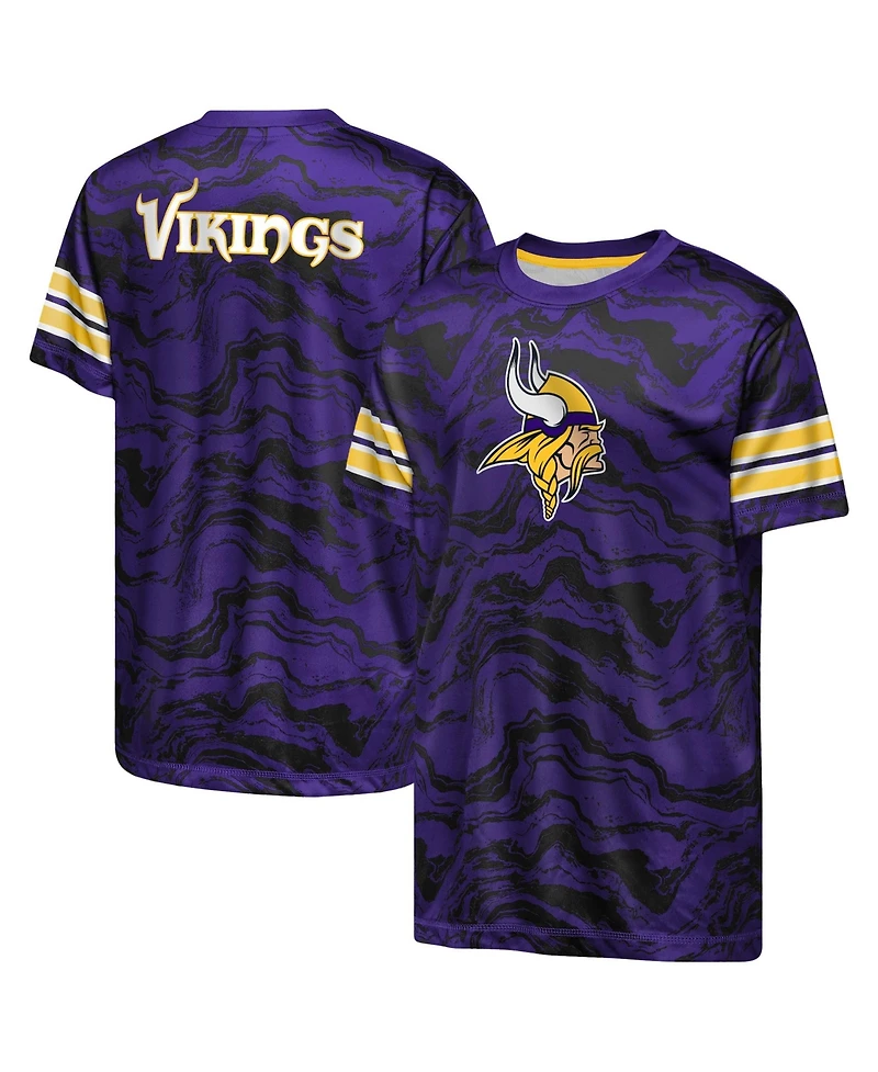 Outerstuff Boys' and Girls' Minnesota Vikings Slant Route Performance Crewneck T-Shirt