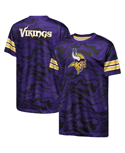 Outerstuff Boys' and Girls' Minnesota Vikings Slant Route Performance Crewneck T-Shirt