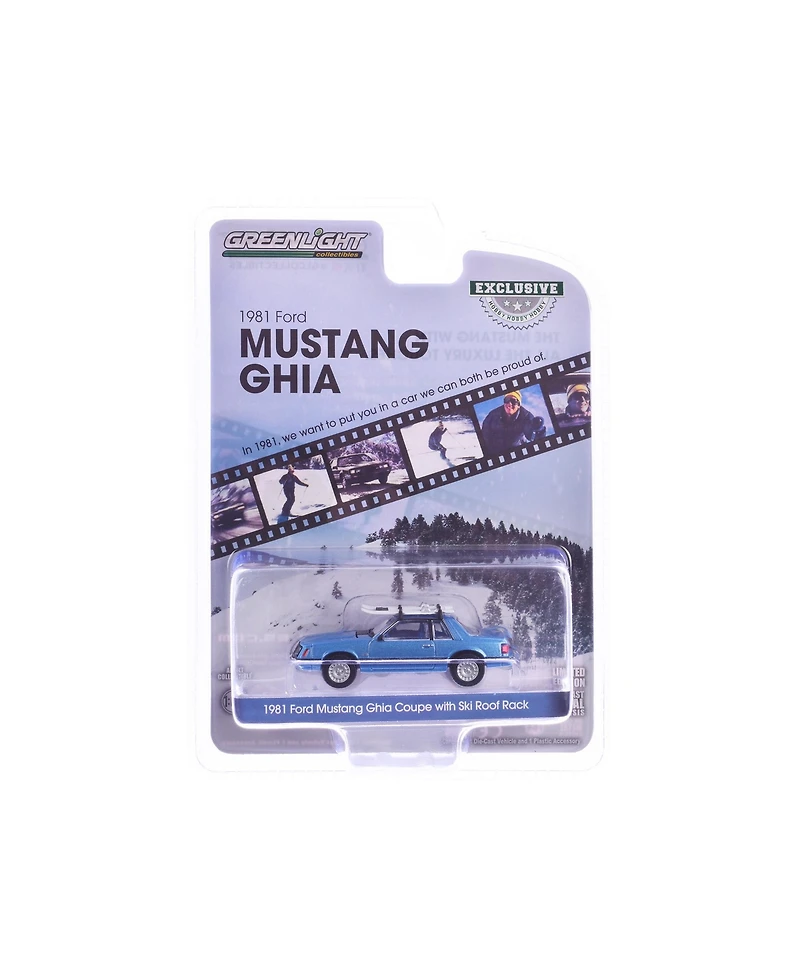 1/64 1967 Mustang Ghia Coupe with Ski Roof Rack Blue Greenlight Hobby 30510