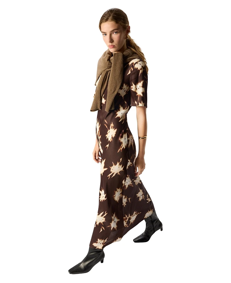 Whistles Women's Shadow Floral Satin Short-Sleeve Midi Dress
