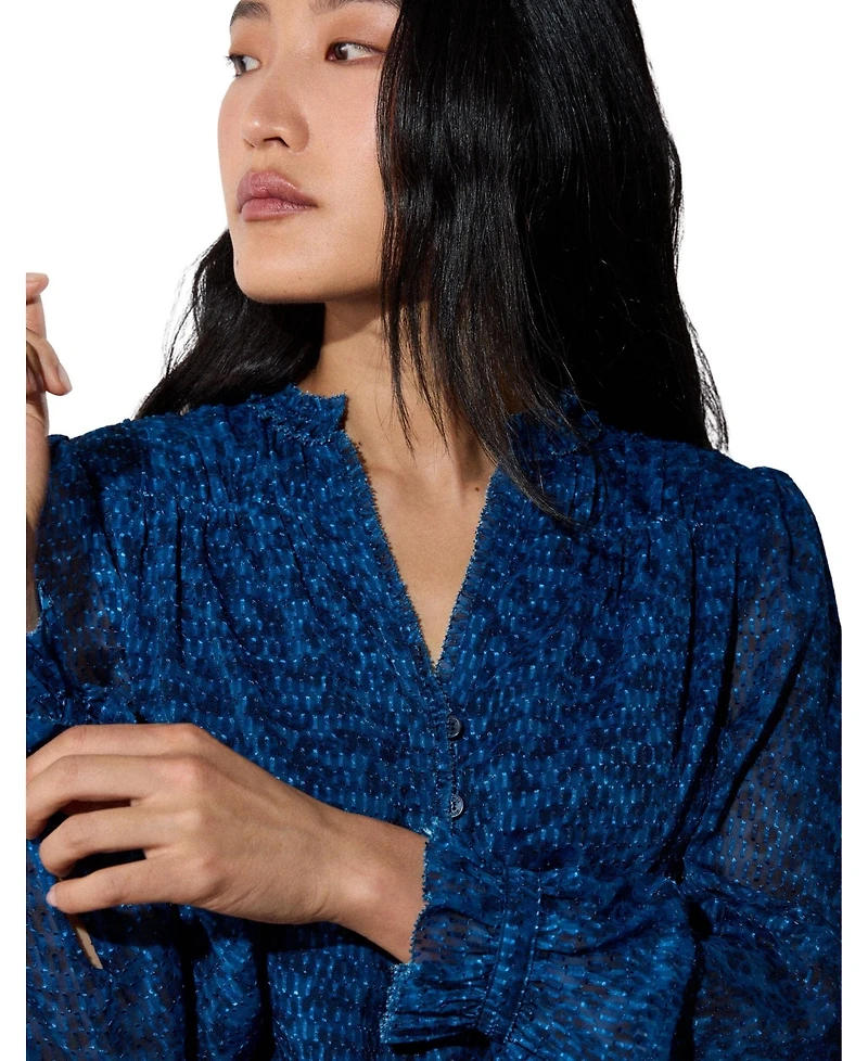 Whistles Women's Ditsy Long-Sleeve Mandarin Collar Blouse